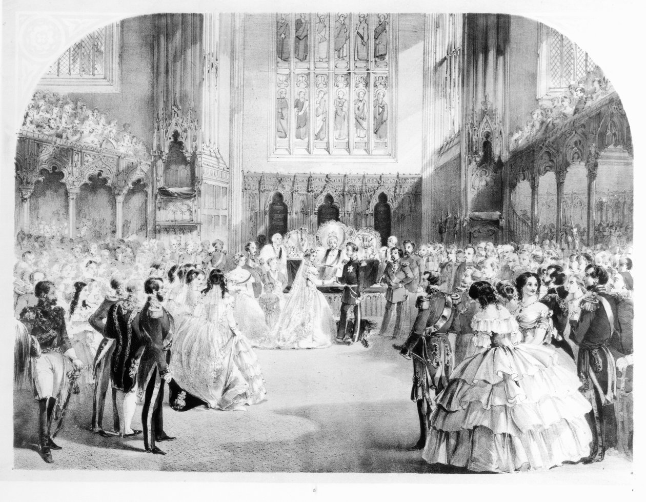 Ślub Wiktorii, księżniczki królewskiej (1840-1901) i księcia Fryderyka Wilhelma Pruskiego (1831-88) w Kaplicy Królewskiej, St. James