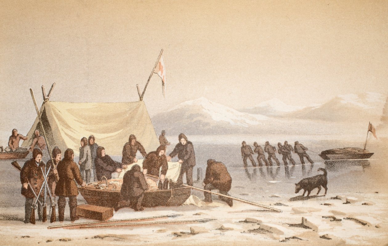 Spotkanie w Wellington Channel, 14 czerwca 1851, ilustracja z Podróży do Baffins Bay i Barrow Straits..., 1852 (ręcznie kolorowana grawerunek) autorstwa English School