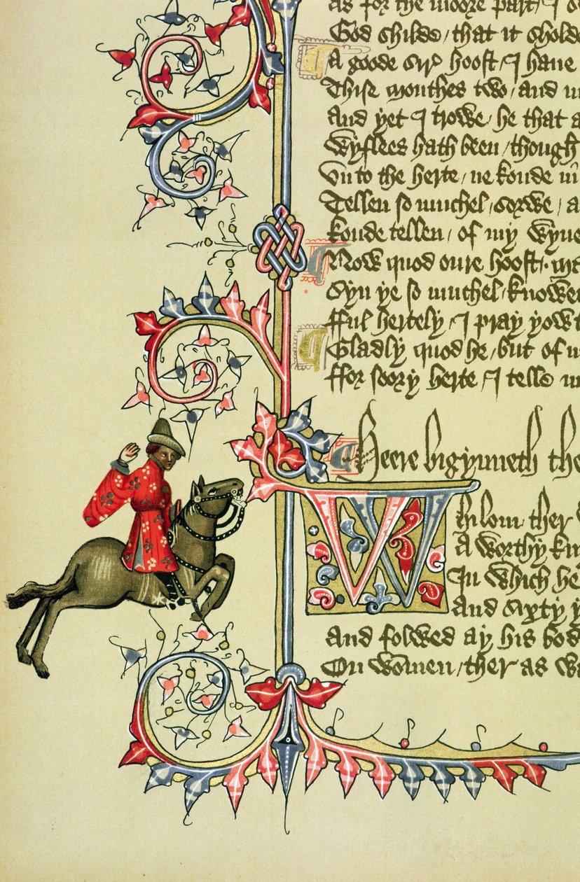 Kupiec, faksymile z Opowieści kanterberyjskich, Geoffrey Chaucer (ok. 1342-1400) autorstwa English School