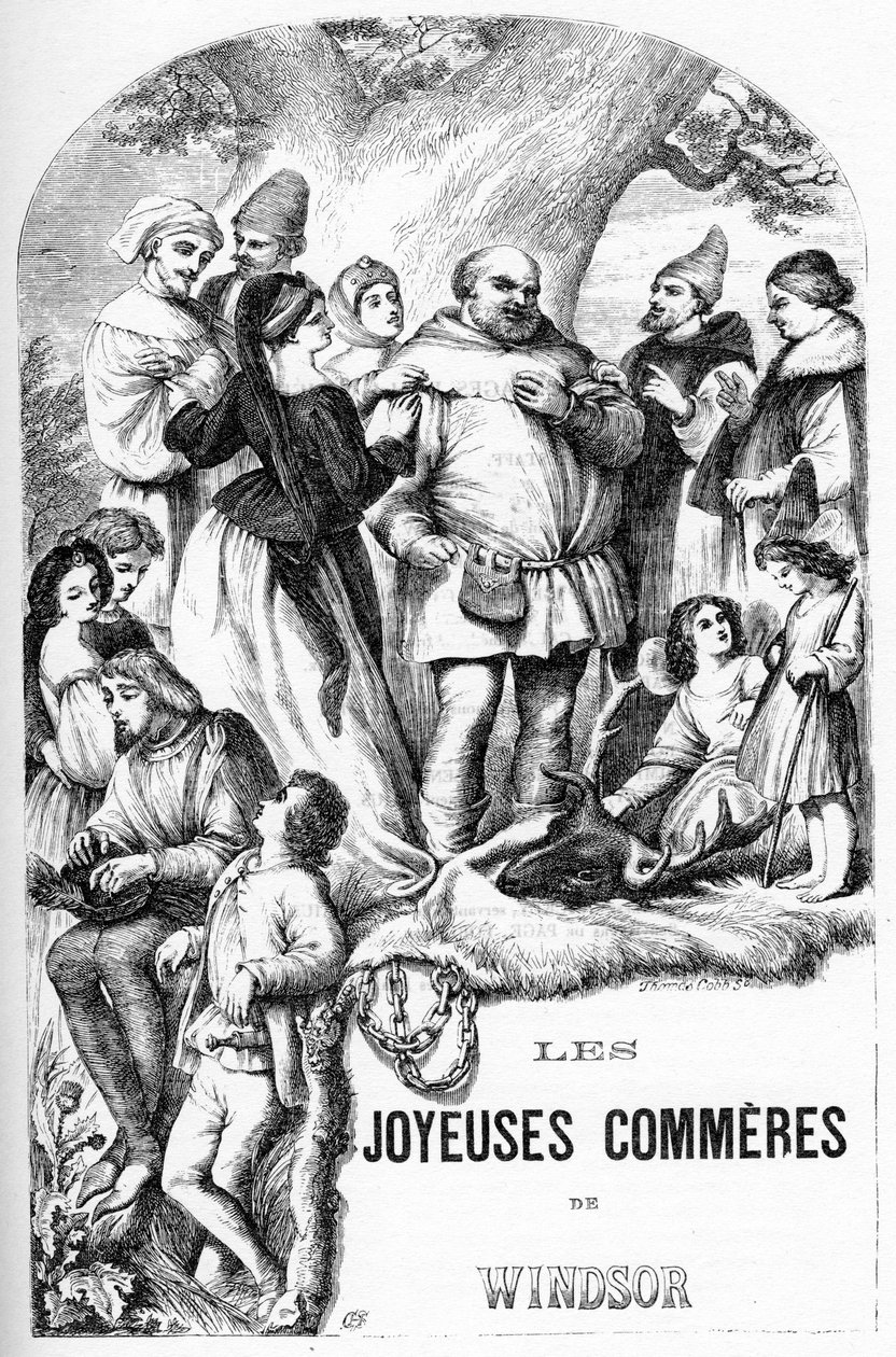 Wesołe żony Windsoru - Les Joyeuses Commeres de Windsor - Ilustracja w „” Completes de William Shakespeare”” 1866 – Ilustracje i ogólna forma tego wydania zapożyczono z ilustrowanego Szekspira Cassella, opublikowanego w Londynie autorstwa English School