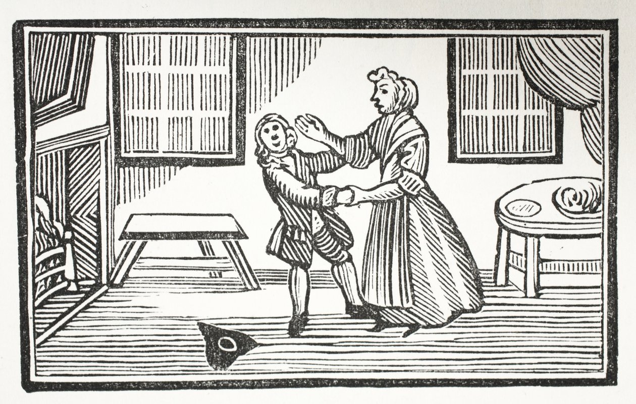 Metoda, którą zastosowała Meg, aby jeden z wikariuszy zapłacił swój wynik, ilustracja z książki Chap-books of the Eighteenth Century autorstwa Johna Ashtona, wyd. 1882 autorstwa English School