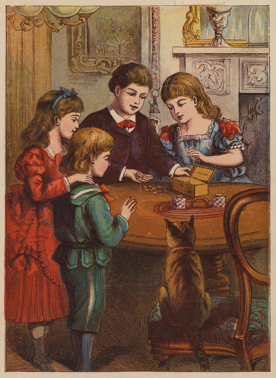 Skarbonka (kolorowa litografia) autorstwa English School