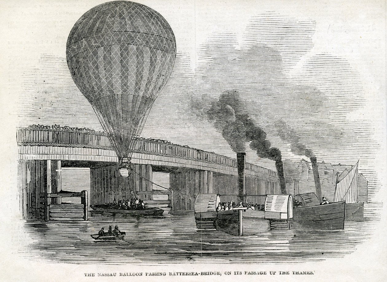 Balon Nassau mijając Battersea Bridge autorstwa English School