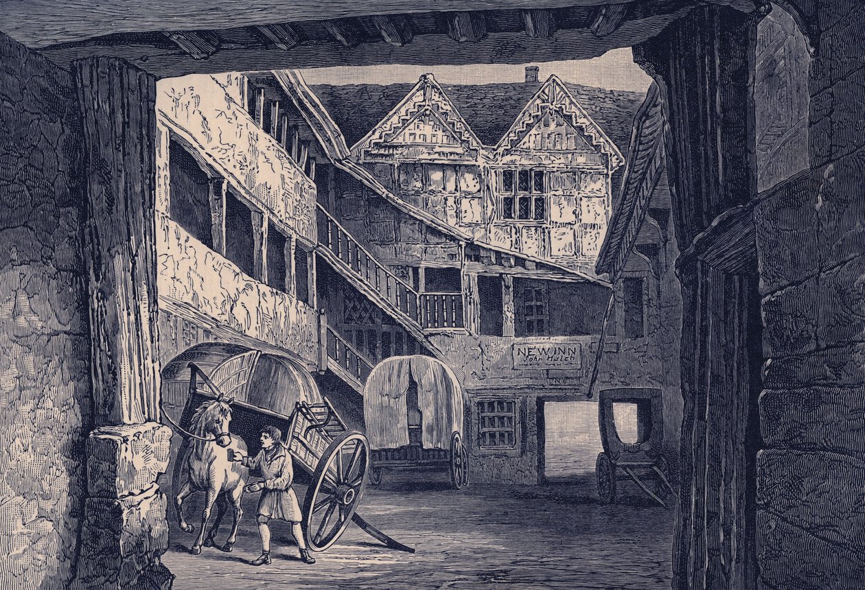 The New Inn, Gloucester, ilustracja do „Krótkiej historii narodu angielskiego (tom II)” autorstwa Johna Richarda Greena (litografia) autorstwa English School