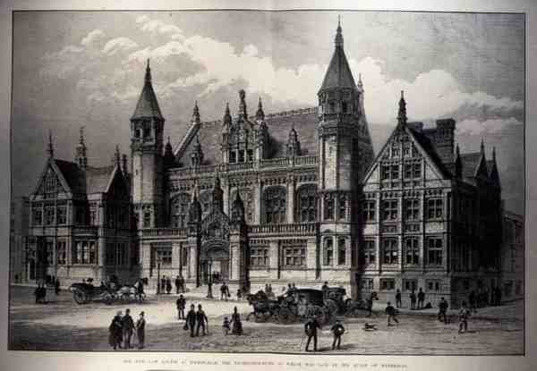 Nowe sądy w Birmingham, których kamień węgielny został położony przez królową, z The Illustrated London News, 26 marca 1887 autorstwa English School