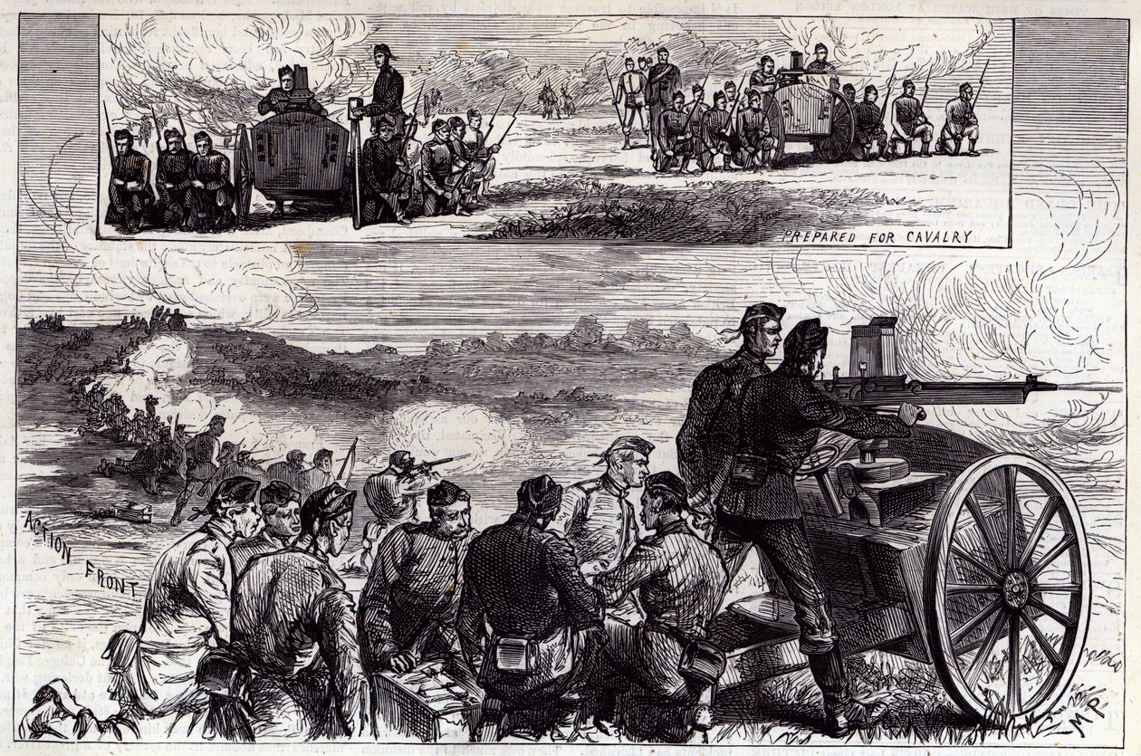 The Nordenfelt Guns w Aldershot, z Illustrated London News, wrzesień 1885 autorstwa English School