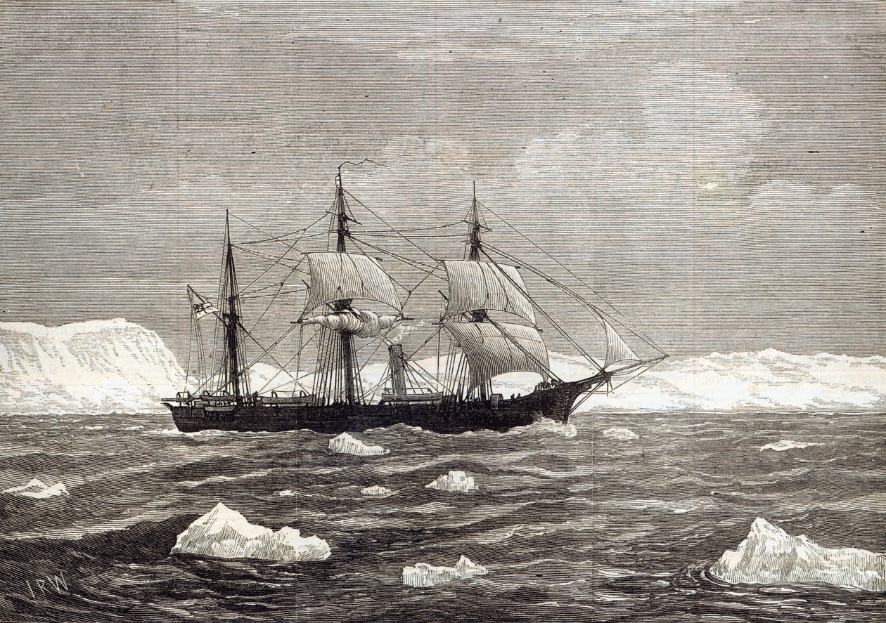 Ekspedycja na Biegun Północny: Alert podnoszący kolory na cześć osiągnięcia najwyższej szerokości geograficznej dowolnego statku, z „The Illustrated London News”, 1876 autorstwa English School