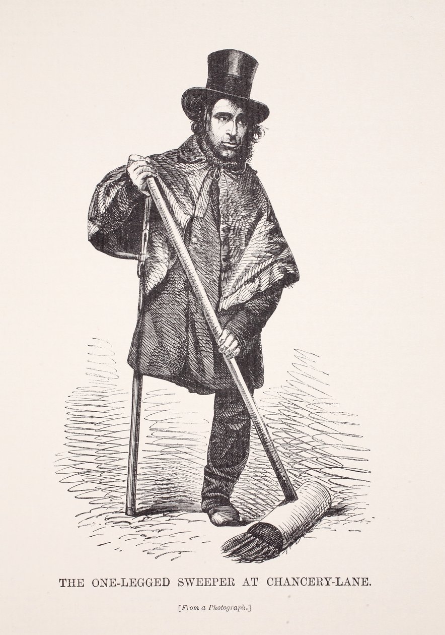 Jednonogi zamiatacz na Chancery Lane, ze zdjęcia, ilustracja z London Labour and London Poor autorstwa Henry