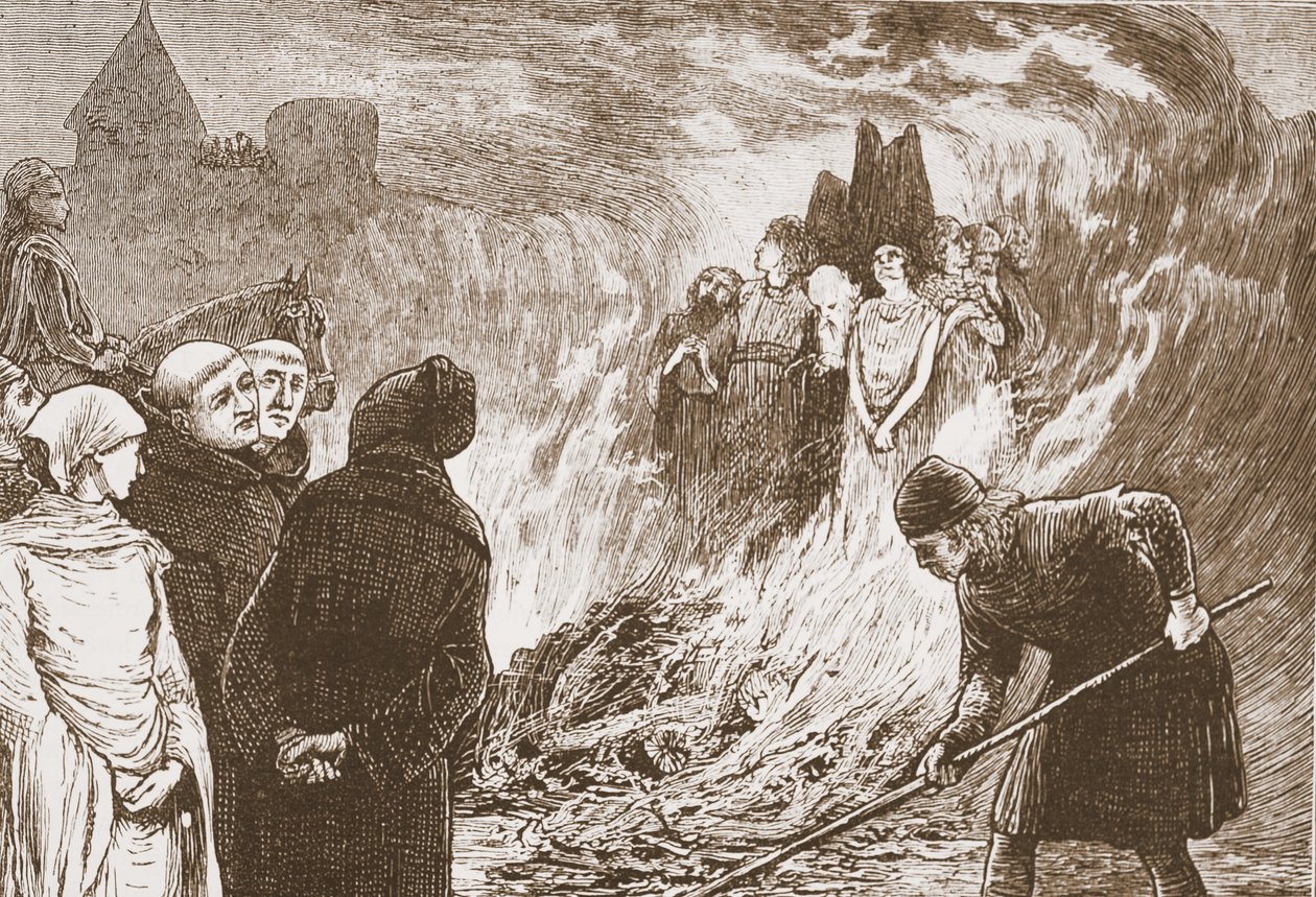 Męczennicy z Orleanu, ilustracja z „Historii protestantyzmu” Jamesa Aitkena Wylie (1808-1890), wyd. 1878 (grawerowanie) autorstwa English School