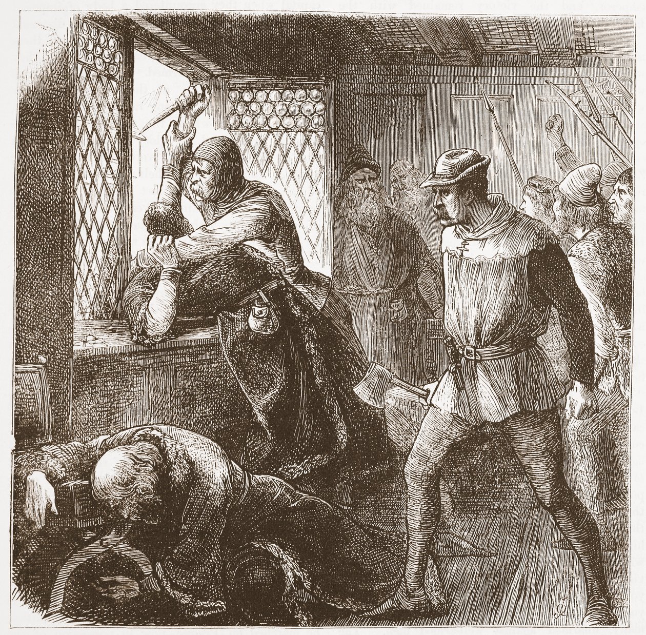 Oburzenie w Pradze, ilustracja z Historii protestantyzmu Jamesa Aitkena Wylie (1808-1890), wyd. 1878 autorstwa English School