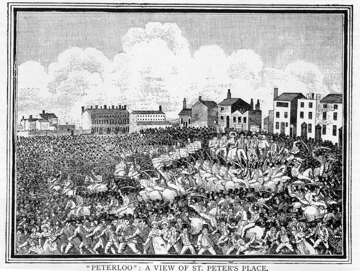 Masakra w Peterloo, widok na plac św. Piotra autorstwa English School