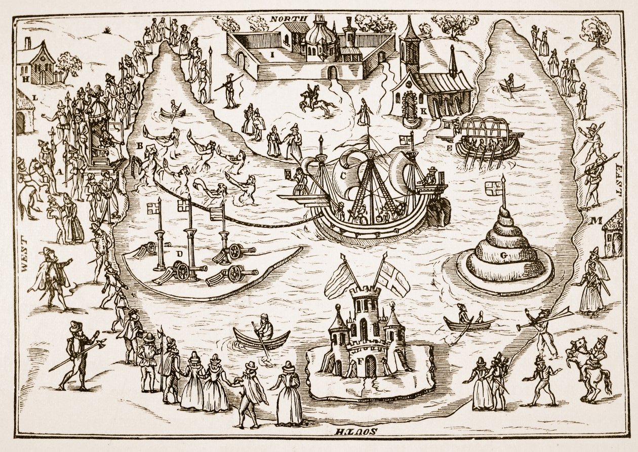 The Pond at Elvetham podczas wizyty królowej Elżbiety, z The Honorable Entertainment podarowanego Queens Majestie in Prgresse w Elvetham w Hampshire przez Right Honble hrabiego Hertford, 1591 ( autorstwa English School