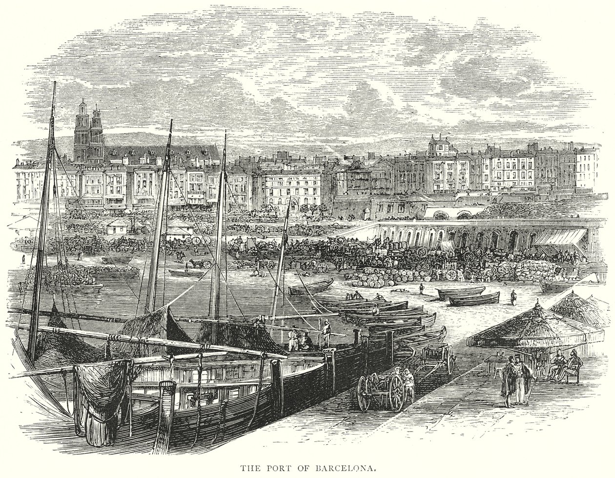 Port w Barcelonie (grawerunek) autorstwa English School