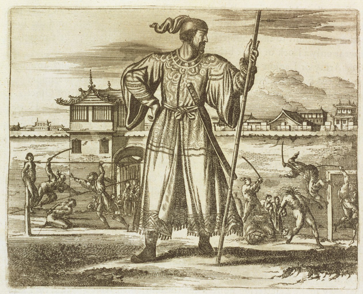 Naczelny generał armii chińskiej, ilustracja z opisu ambasad w Chinach, 1690 autorstwa English School