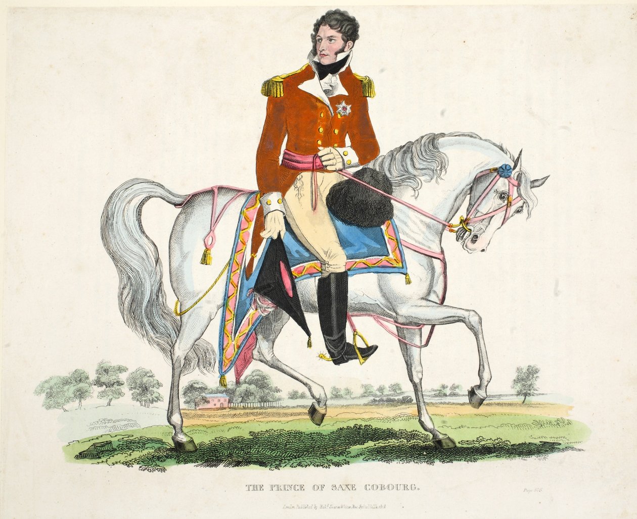 Książę Saxe Coburg, wyd. Richard Evans, inż Romney, ilustracja z Historycznego sprawozdania z bitwy pod Waterloo autorstwa Williama Mudforda, 1816 autorstwa English School
