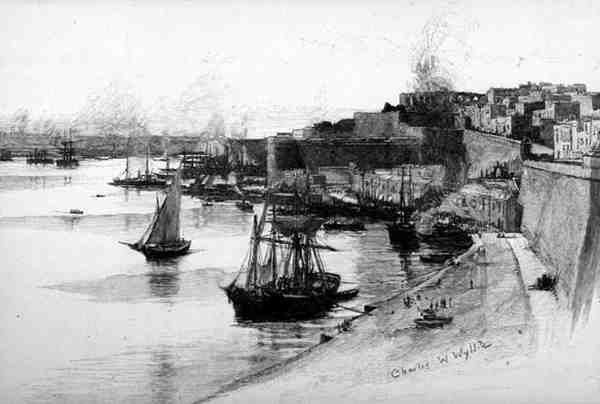 The Quays of the Grand Harbour, Valetta, Malta, z "The Picturesque Mediterranean", tom 3, opublikowane przez Cassell and Co. Ltd. autorstwa English School