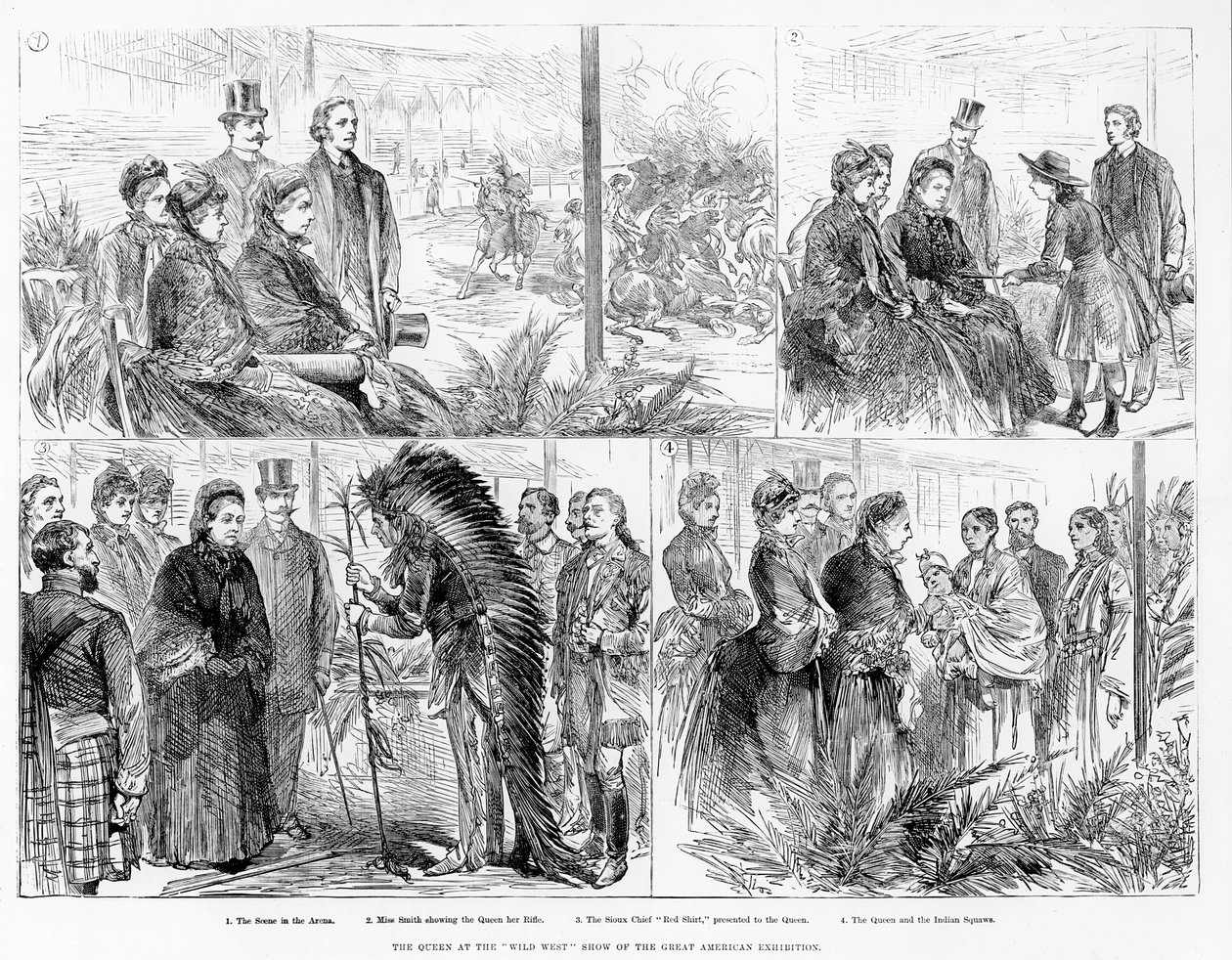 Królowa na pokazie Wielkiej Wystawy Amerykańskiej na Dzikim Zachodzie, 1887 autorstwa English School