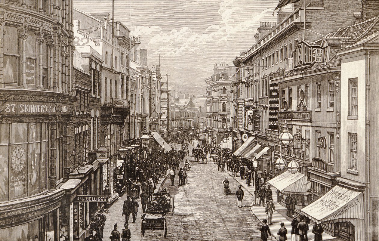 Wizyta królowej w Birmingham: The High Street, z „The Illustrated London News”, 2 kwietnia 1887 r. autorstwa English School