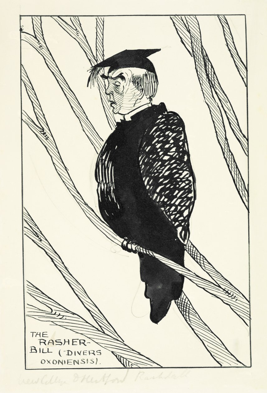 The Rasher-Bill (Divers Oxoniensis): Hastings Rashdall (1858-1924) (pióro, atrament i ołówek na papierze) autorstwa English School