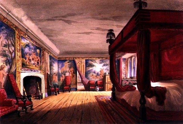 Pokój Czerwony, Cotehele House, ok. 1830-40 (kolor lito) autorstwa English School