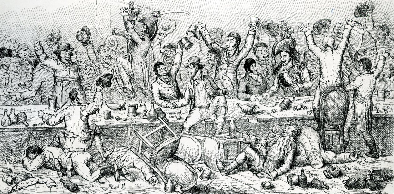 Kolacja reformatorów, ilustracja zaczerpnięta z Satyryka, 1809 autorstwa English School