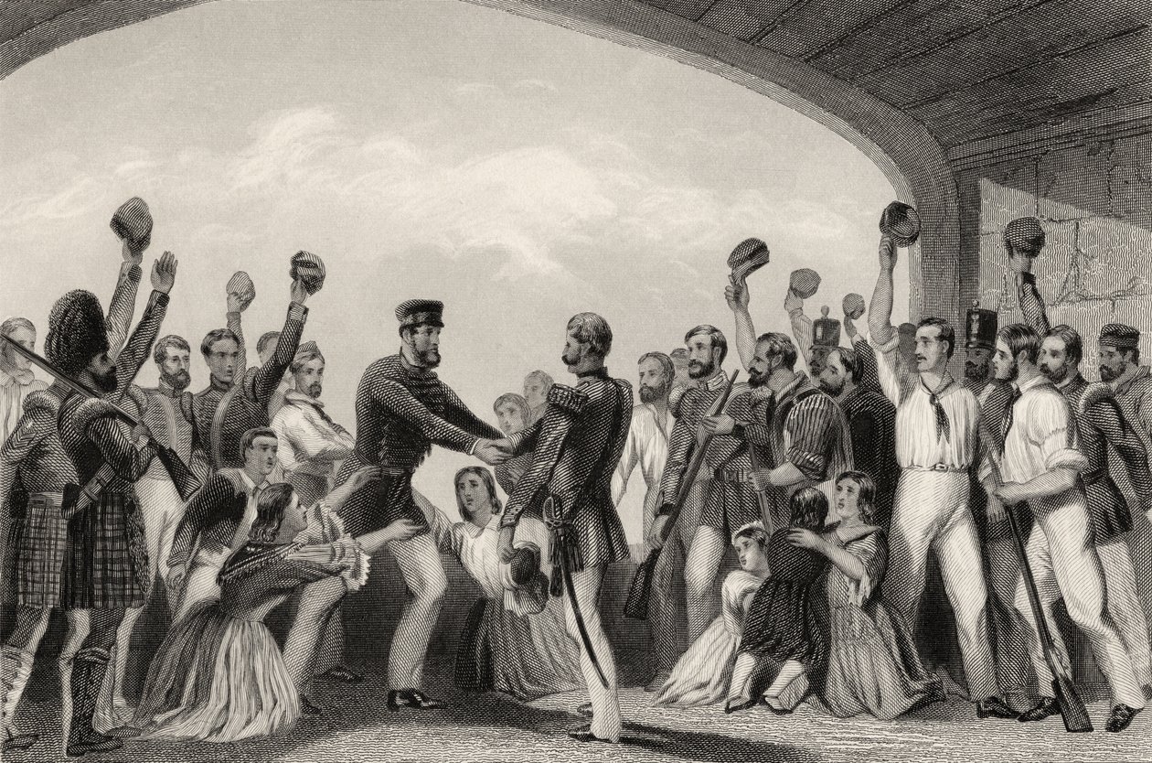 Генерал Хэвлокын 1857 оны 9-р сарын 25-ны өдөр 1858 онд хэвлэгдсэн "Энэтхэгийн бослогын түүх"-ээс "Лахнаугийн тусламж" autorstwa English School
