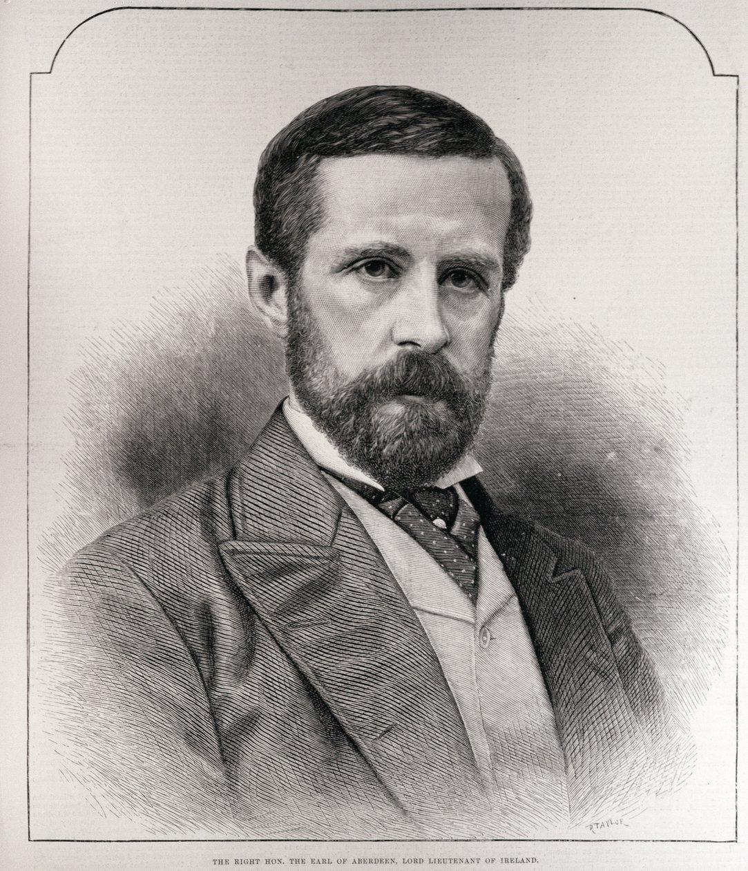 Właściwy kochanie. Hrabia Aberdeen, Lord Lieutenant of Ireland, grawerowane przez R. Taylora, z „The Illustrated London News”, 13 marca 1886 autorstwa English School