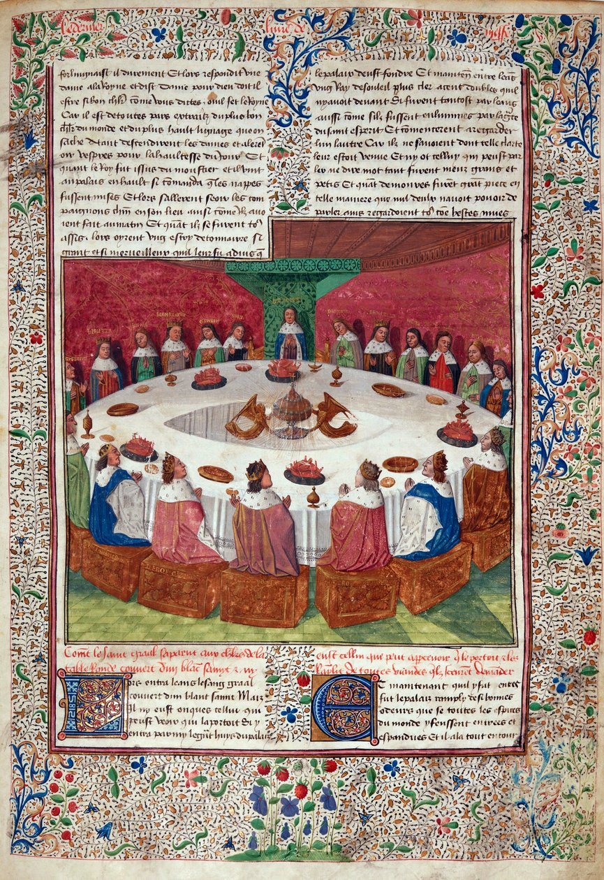 Okrągły Stół i Święty Graal z „Księgi Messire Lancelot du Lac” autorstwa English School