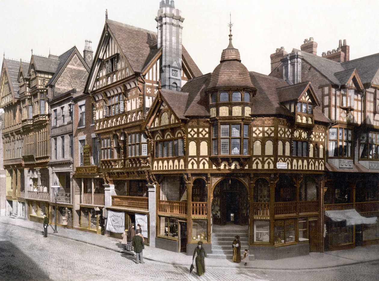 The Rows, Chester (zdjęcie ręcznie kolorowane) autorstwa English School