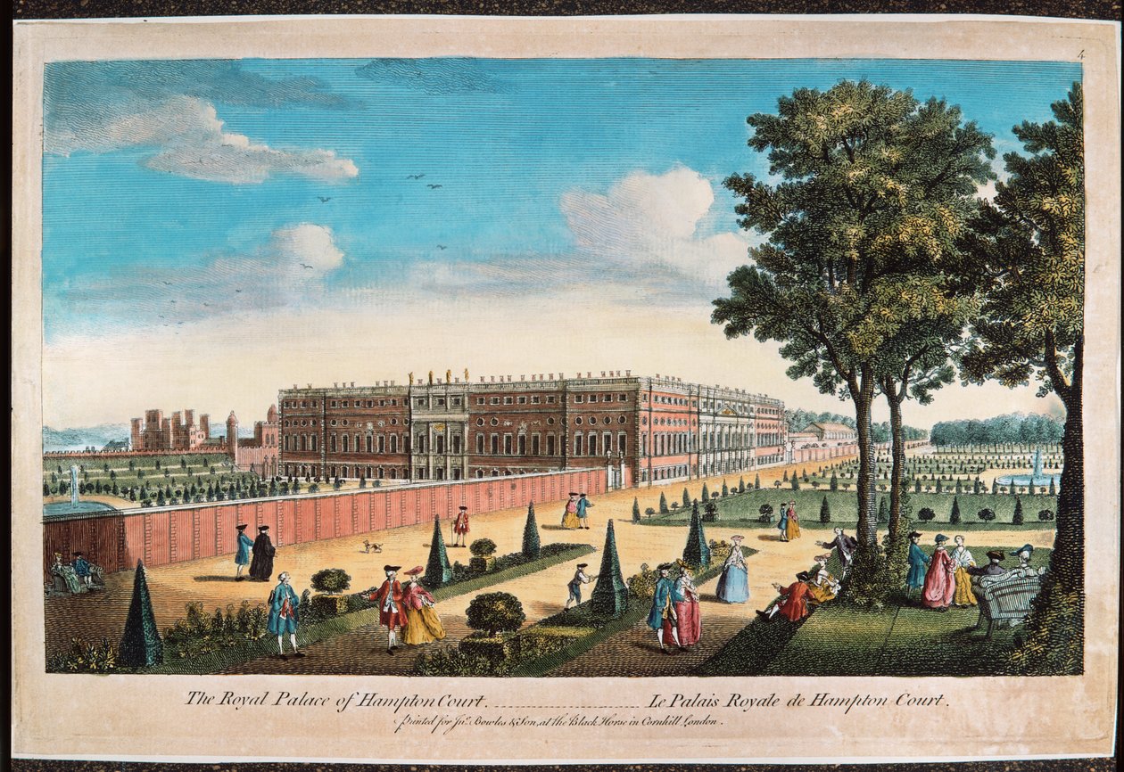 Pałac Królewski w Hampton Court (ręcznie barwiony grawerunek) autorstwa English School