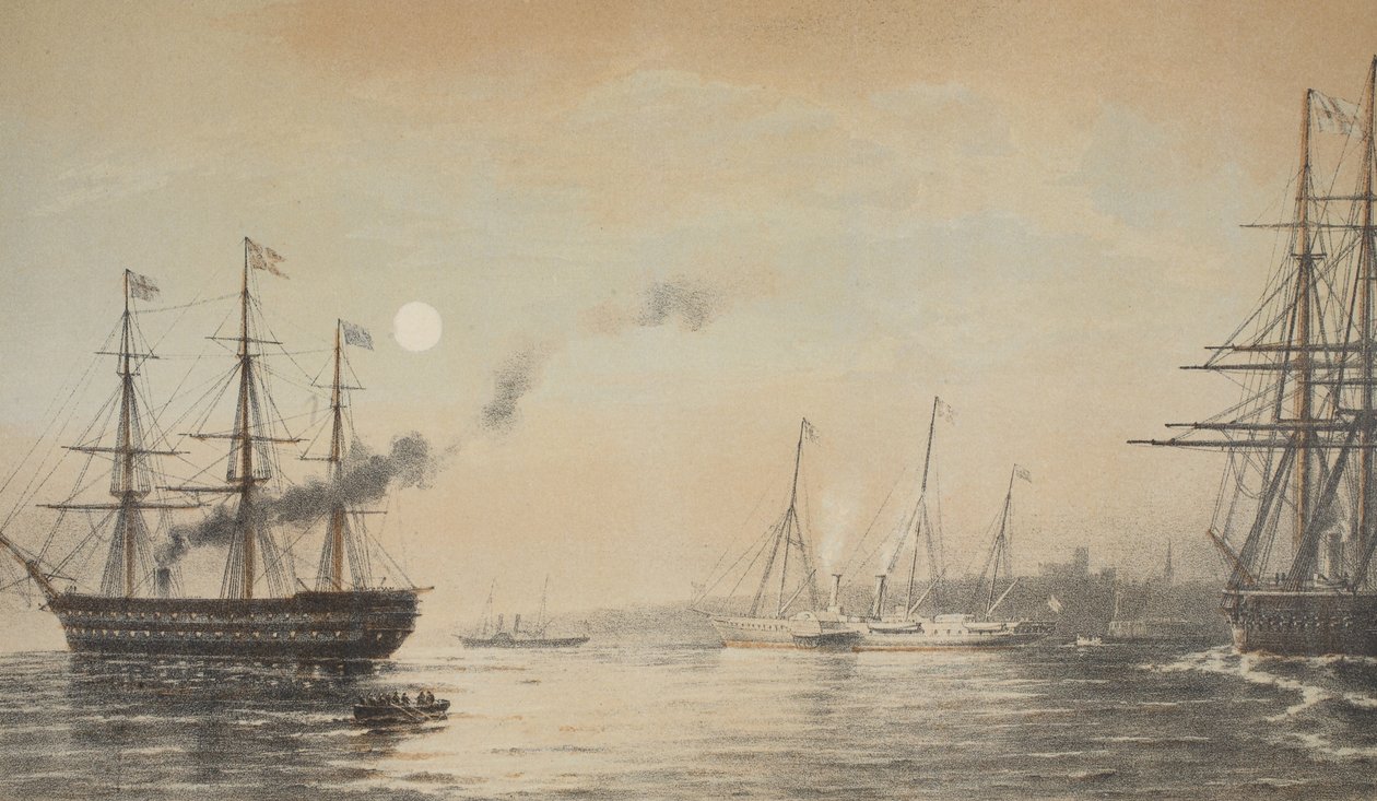 Królewski Jacht off Margate wieczór 5 marca 1863, z Pomnika małżeństwa Edwarda VII i Aleksandry z Danii, wyd. 1864 autorstwa English School