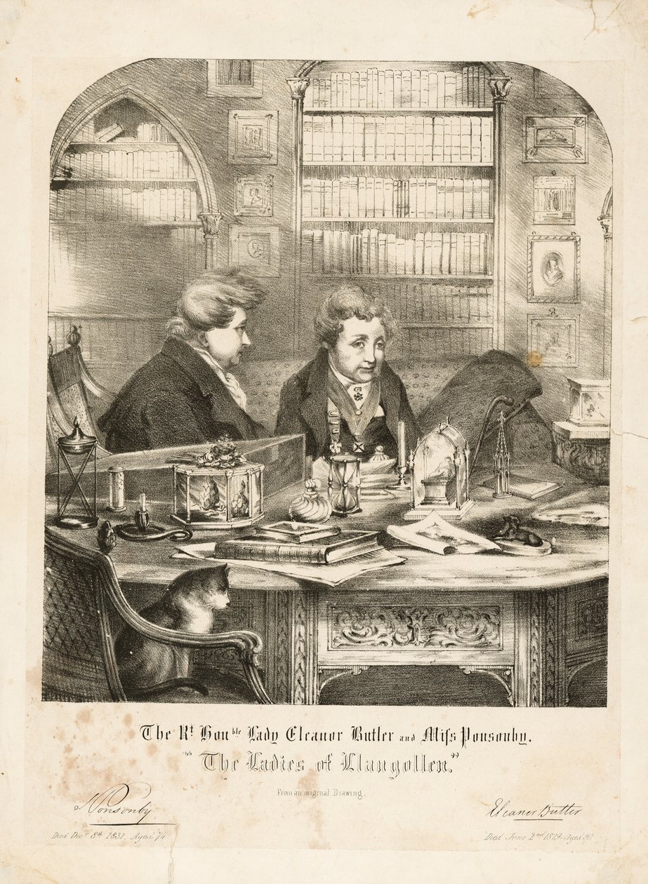 Rt. Kochanie. Lady Eleanor Butler i panna Ponsonby, „Panie z Llangollen”, po 1831 (lito) autorstwa English School