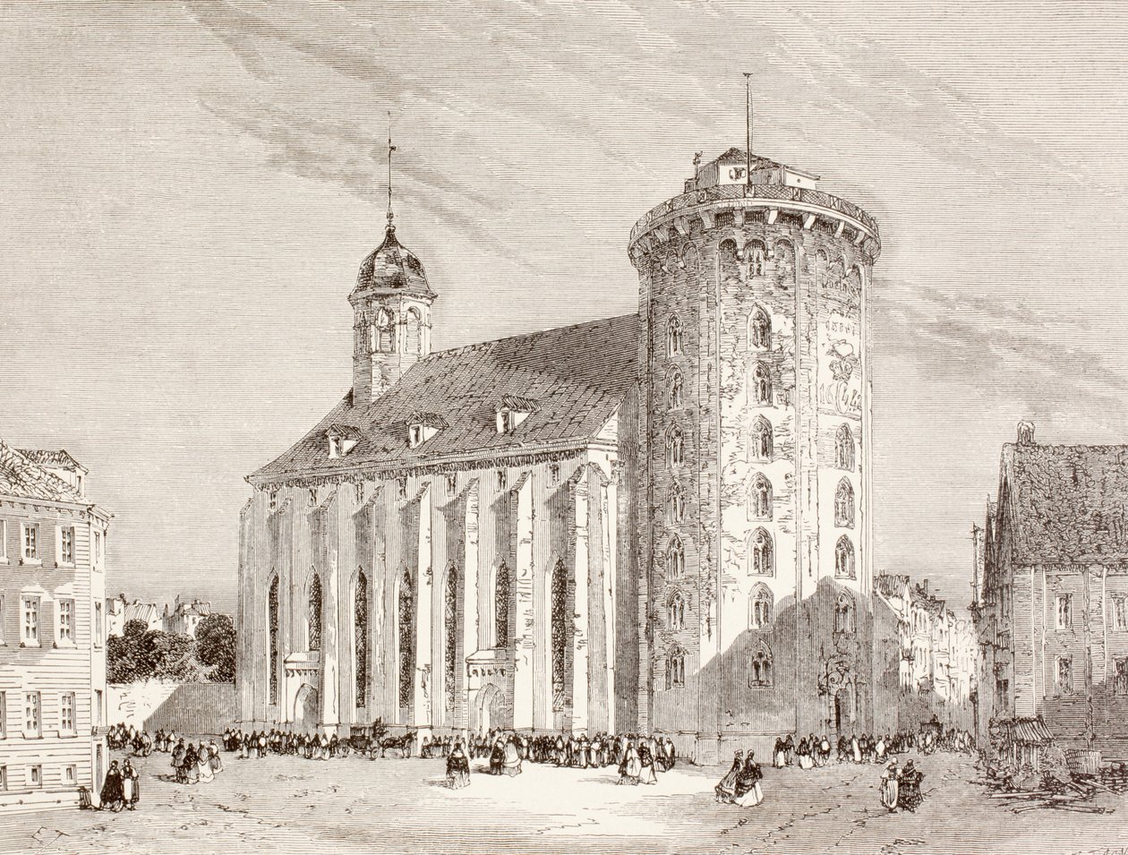 Rundetarn lub Okrągła Wieża w Kopenhadze, Dania w XIX wieku (litho) autorstwa English School