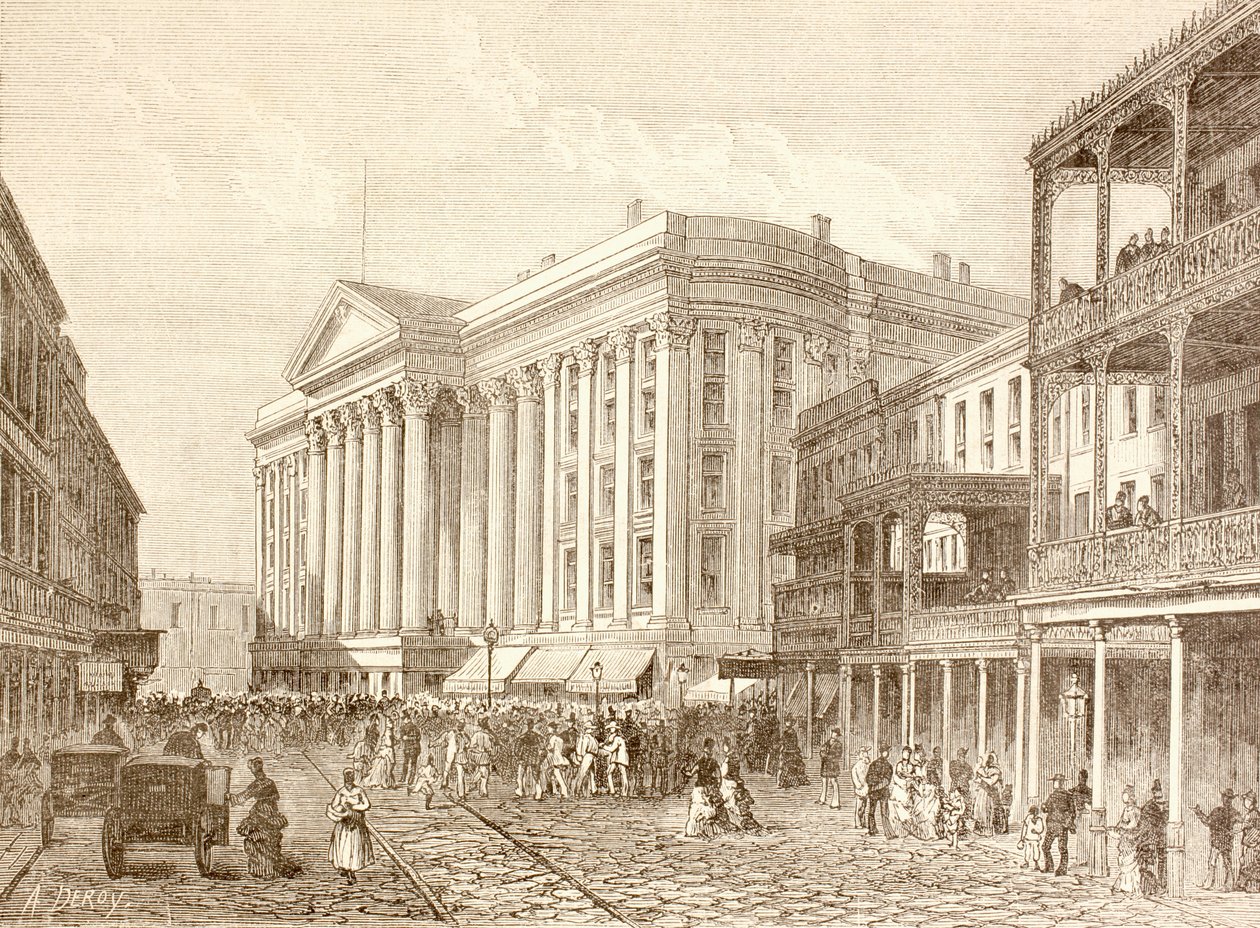 Hotel Saint Charles przy St. Charles Street w Nowym Orleanie w latach osiemdziesiątych XIX wieku (litho) autorstwa English School