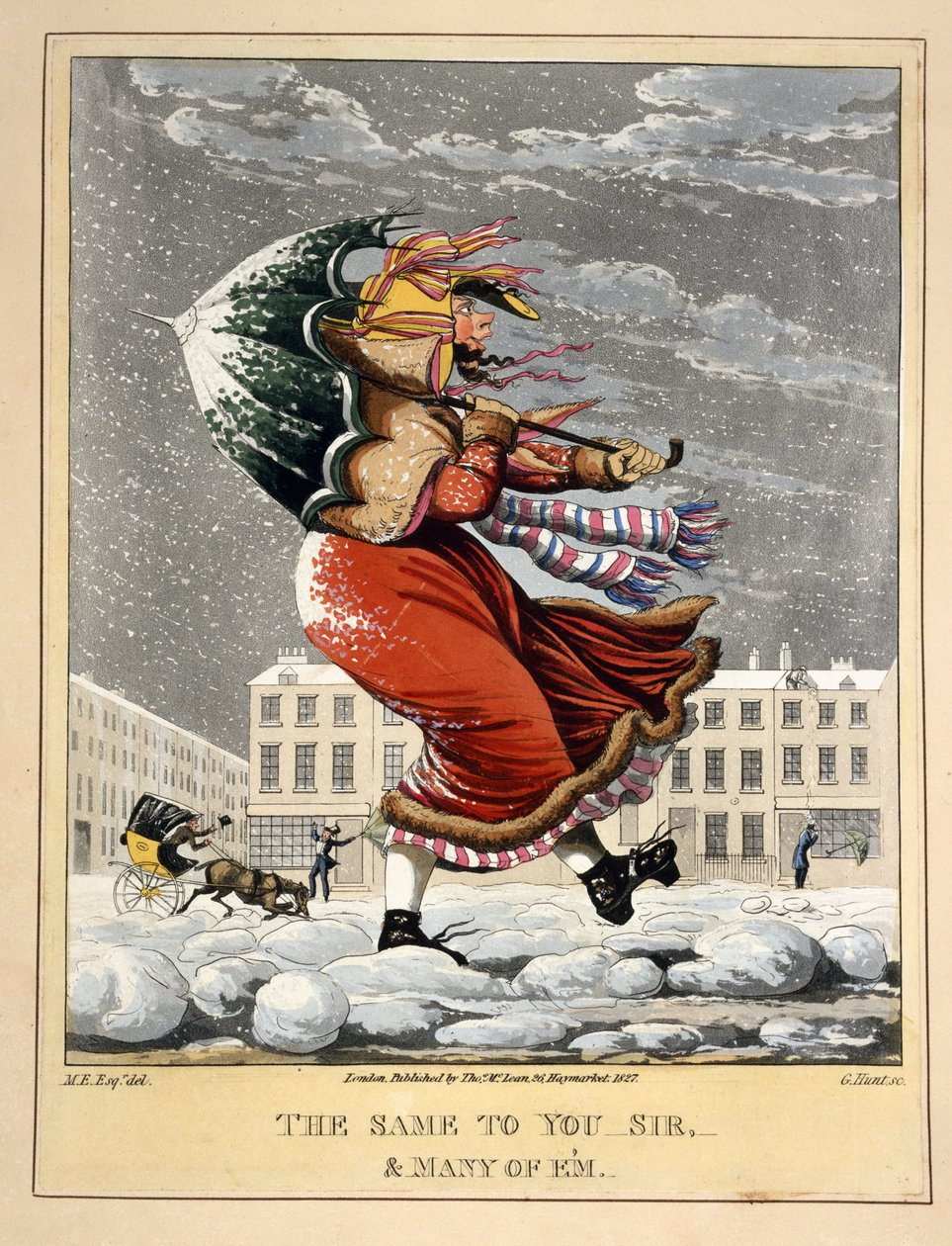 To samo dla Ciebie, Sir, and Many of Em, grawerowane przez G. Hunta, wyd. Tys. McLean, Londyn, 1827 (ręcznie barwiony grawerunek) autorstwa English School