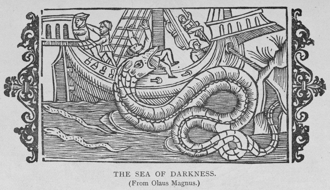 Morze ciemności, z książki Olausa Magnusa (1490-1557), z „Narrative and Critical History of America”, wyd. w 1889 r. autorstwa English School