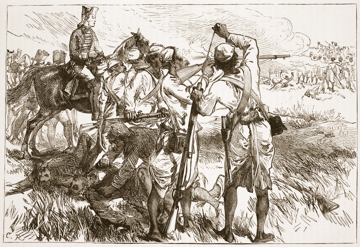The Sepoys at Buxar, ilustracja z Cassells Illustrated History of India autorstwa Jamesa Granta, wyd. 1879 autorstwa English School