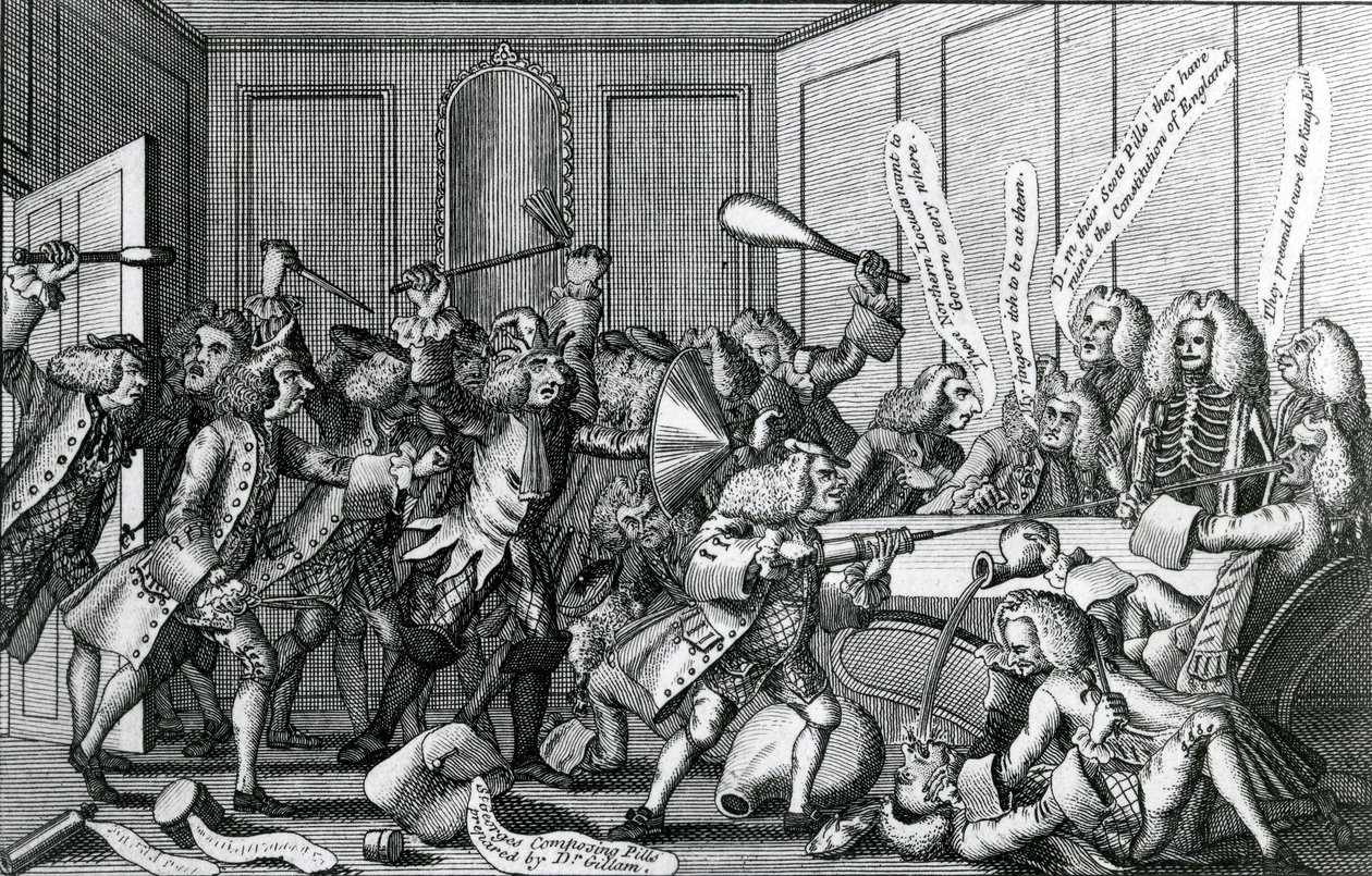 Oblężenie Warwick-Castle, czyli bitwa między stypendystami i licencjatami, 1768 autorstwa English School