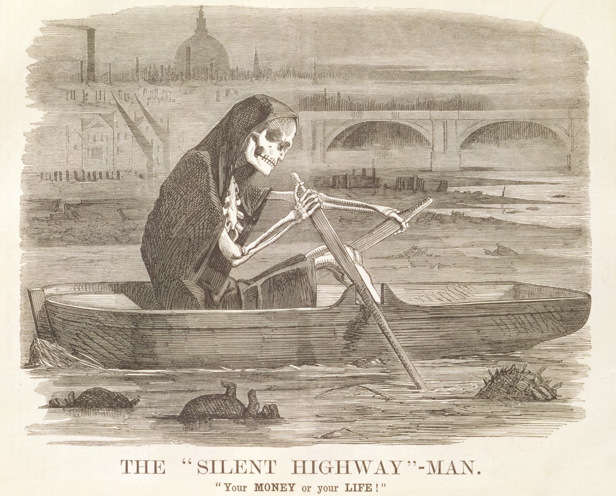 Człowiek „Cicha autostrada”, „Twoje PIENIĄDZE albo ŻYCIE”, rysunek z „Punch, czyli londyński Charivari”, 10 lipca 1858 autorstwa English School