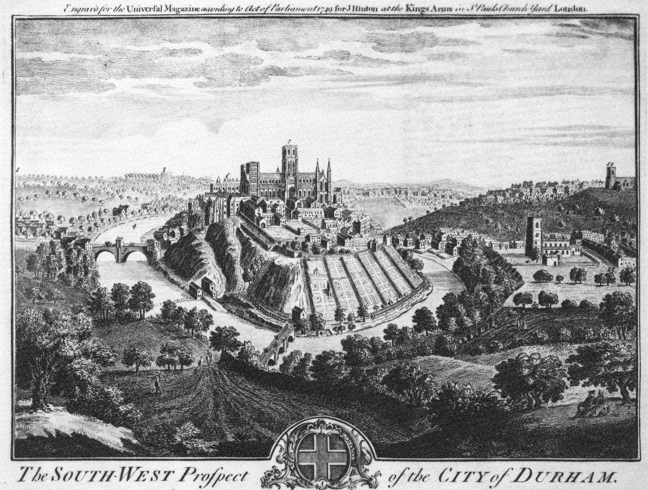 Południowo-zachodnia perspektywa miasta Durham, około 1600 autorstwa English School