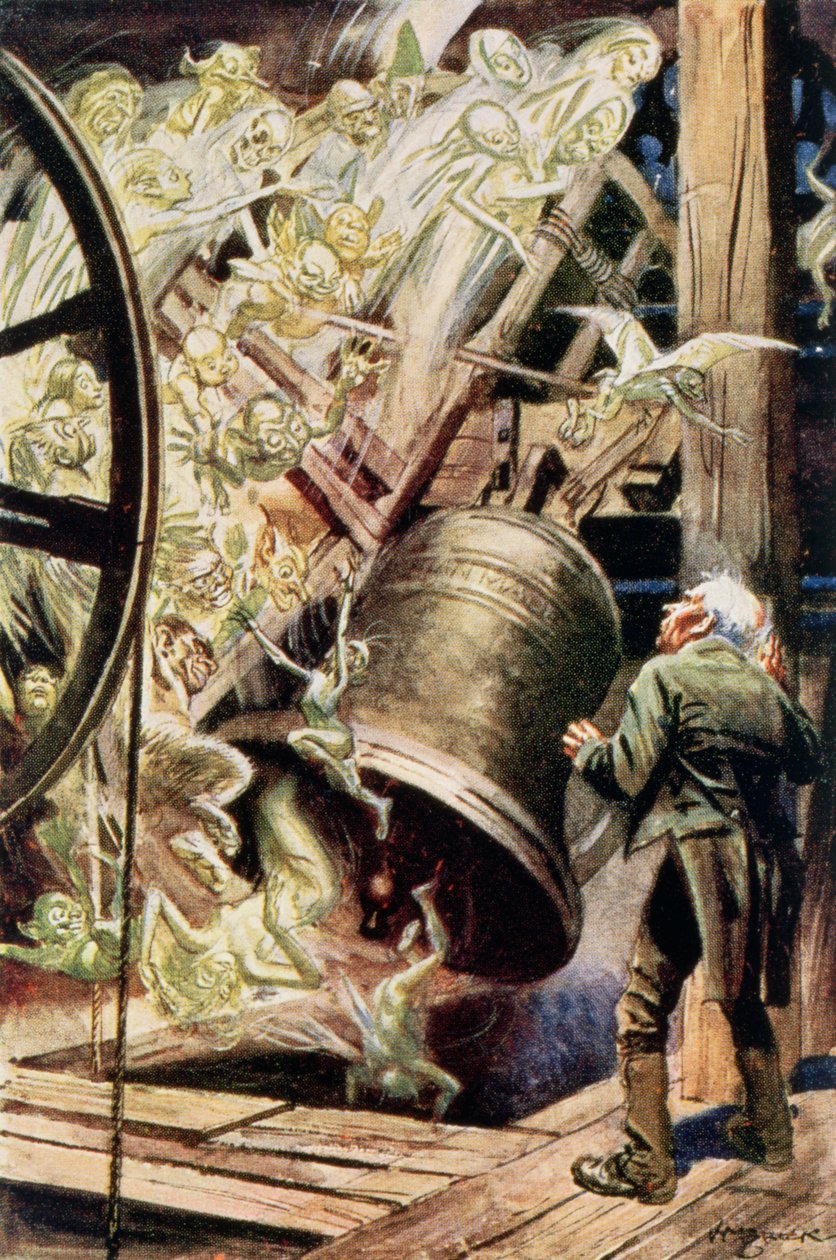 The Spirits of the Bells, ilustracja do The Chimes Charles Dickens (1812-70) 1845 (kolorystyka) autorstwa English School
