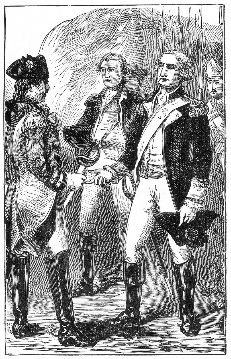 The Surrender of Cornwallis, z Historii Francji, Emile de Bonnechose, wydanej przez Ward, Lock and Co, Londyn autorstwa English School