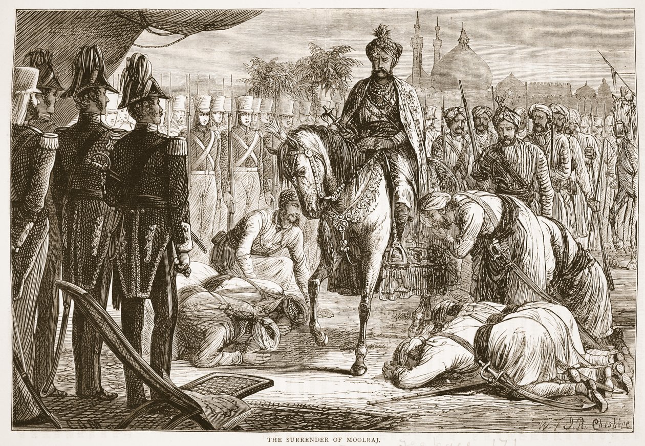 Poddanie się Moolraj, ilustracja z Cassells Illustrated History of England autorstwa English School