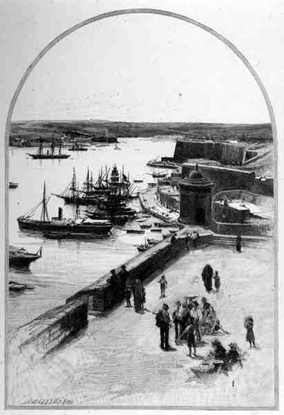 Top of the Grand Harbour, Valletta, Malta, z „Malowniczego Morza Śródziemnego”, tom 3, wydanego przez Cassell and Co. Ltd. autorstwa English School