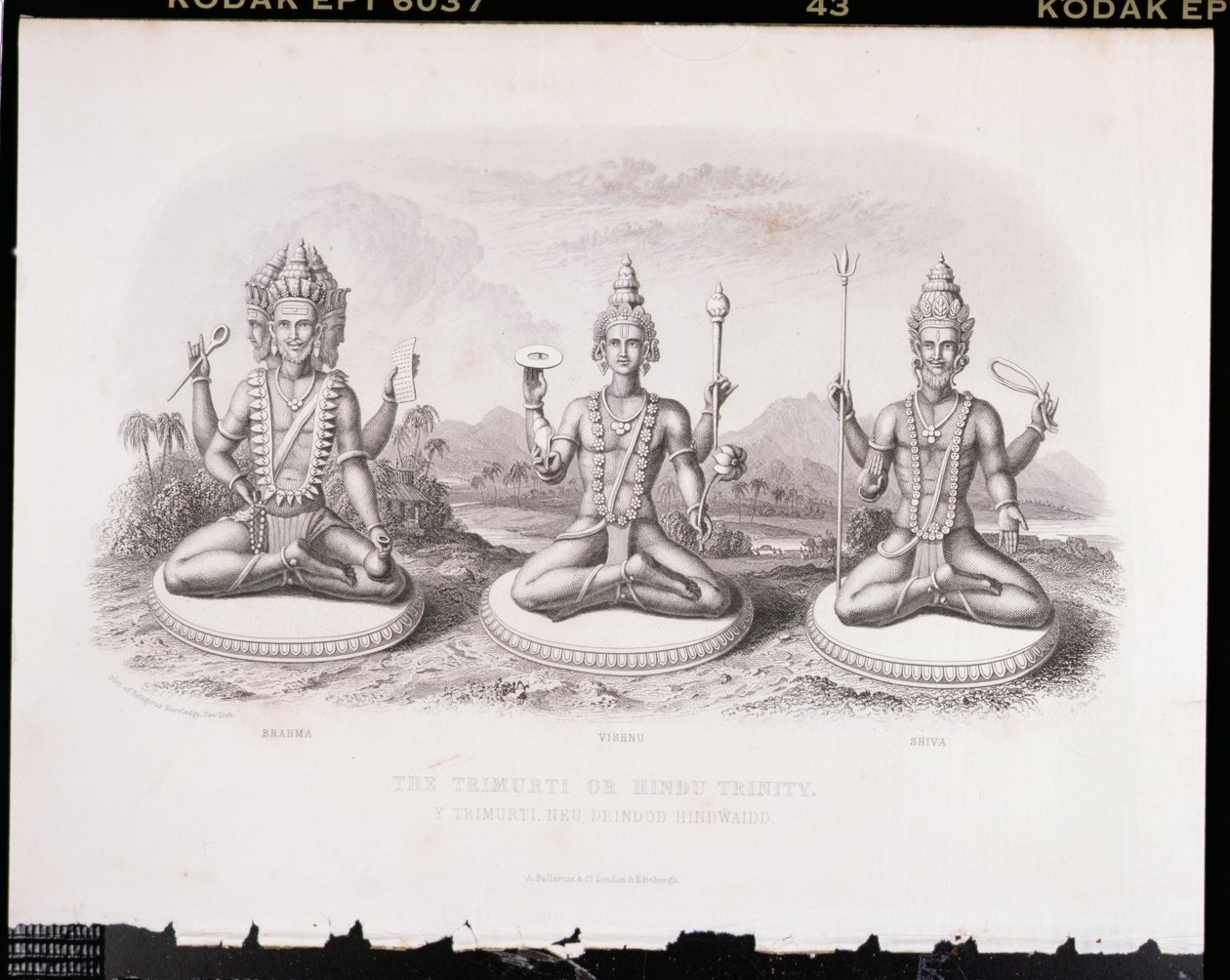 Trimurti lub Hindu Trinity, grawerowane przez A. Thorna, z World Religion, wydane przez A. Fullarton & Co. autorstwa English School
