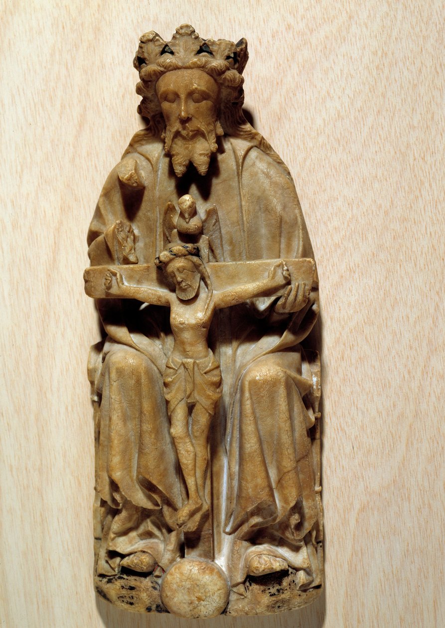 Trójcy Bóg kusił swojego syna Jezusa na krzyżu. Rzeźba w albacie Szkoły Angielskiej. XV-wieczny Paryż, Narodowe Muzeum Średniowiecza, Thermes de Cluny autorstwa English School