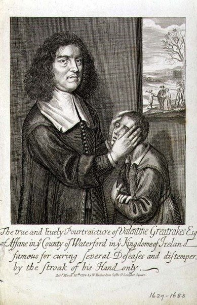 Prawdziwa i żywa karykatura Valentine Greatrakes Esq. (1629-1683) wyd. W. Richardson, Londyn autorstwa English School