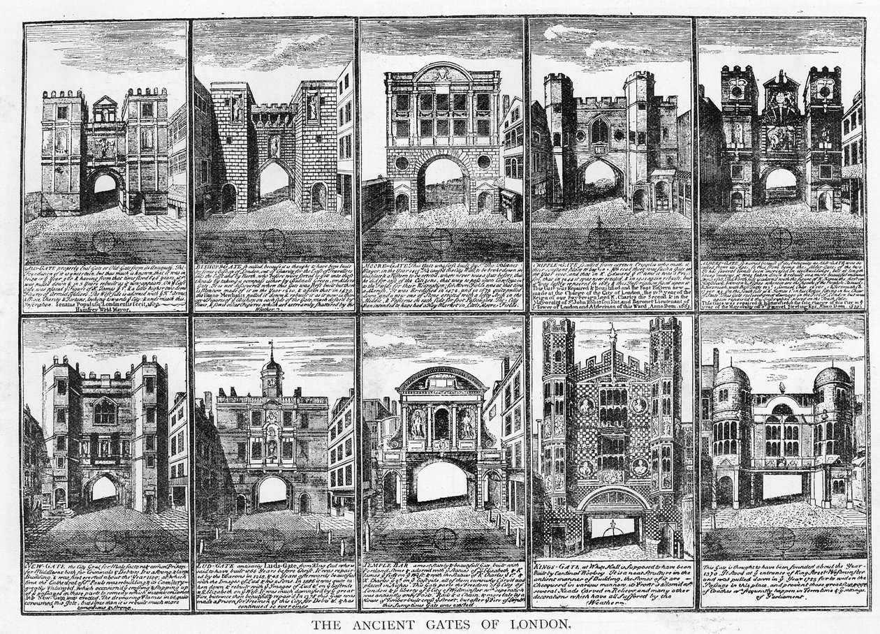 Dwanaście starożytnych bram londyńskiego City autorstwa English School