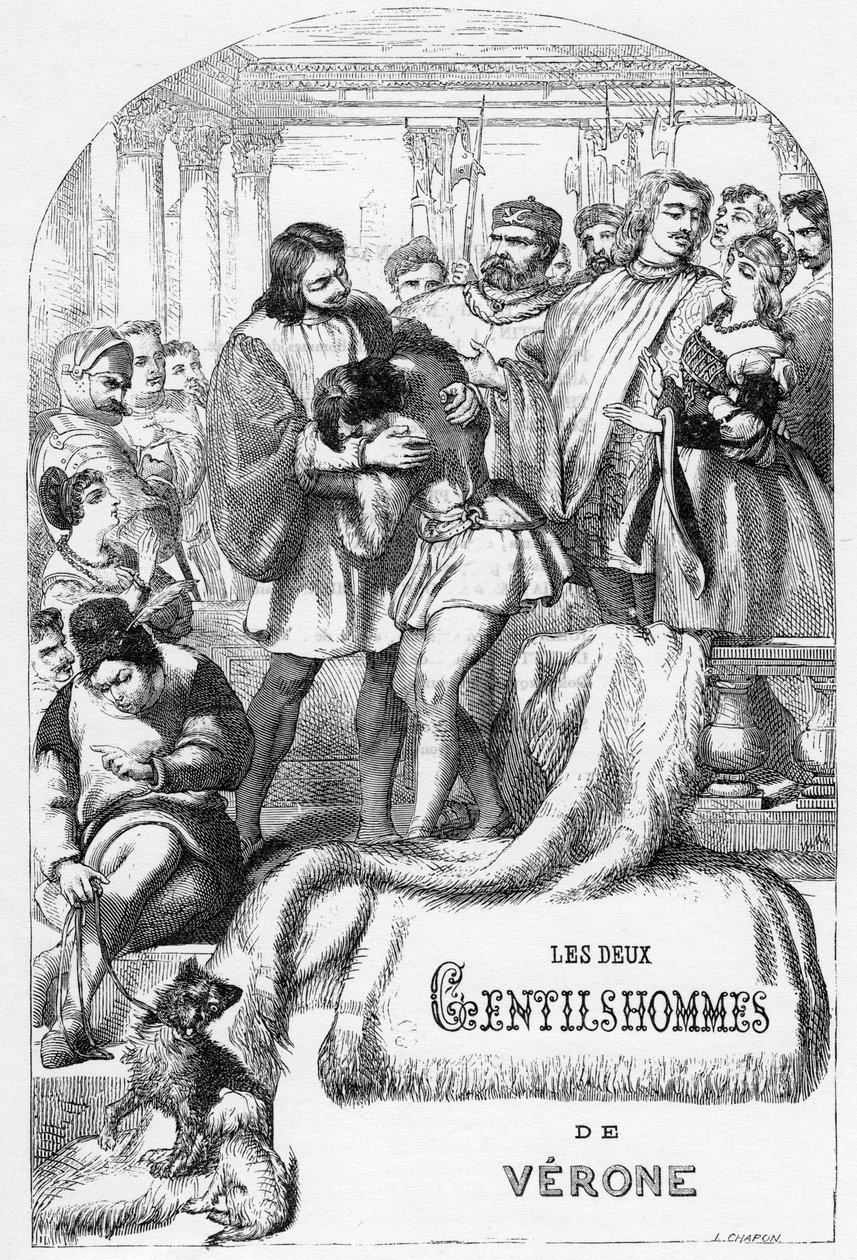 Dwóch dżentelmenów z Werony – ilustracja w „„Works complete by William Shakespeare”” 1866 – Ilustracje i ogólna forma tego wydania zapożyczono z ilustrowanego Szekspira Cassella, opublikowanego w Londynie autorstwa English School