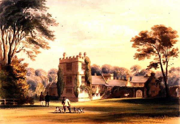 Wieża Zachodnia, Cotehele House, ok. 1830-40 (kolor lito) autorstwa English School
